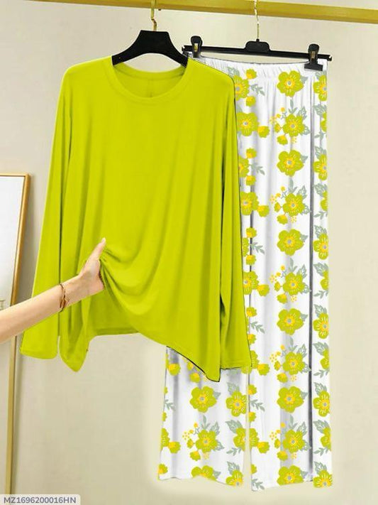 2 Pcs Women's Stitched Plain Night Suit