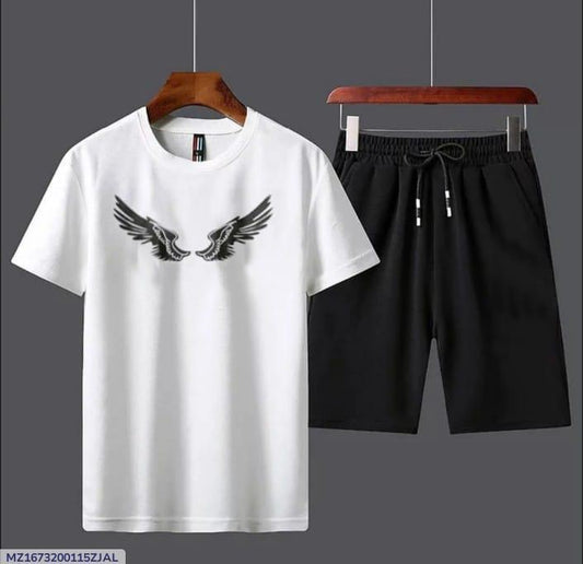 2 Pcs Men's Jersey Printed T-Shirt & Shorts Tracksuit